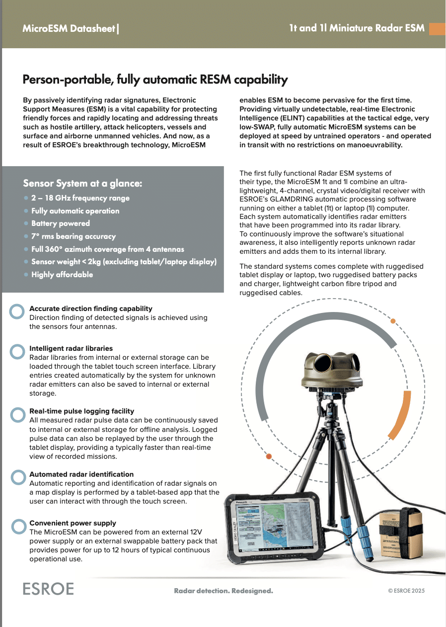 MicroESM datasheet | 1t and 1l Miniature Radar ESM